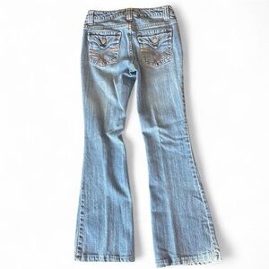 So Wear it Declare it Light wash low rise flare bootcut jeans embroidered